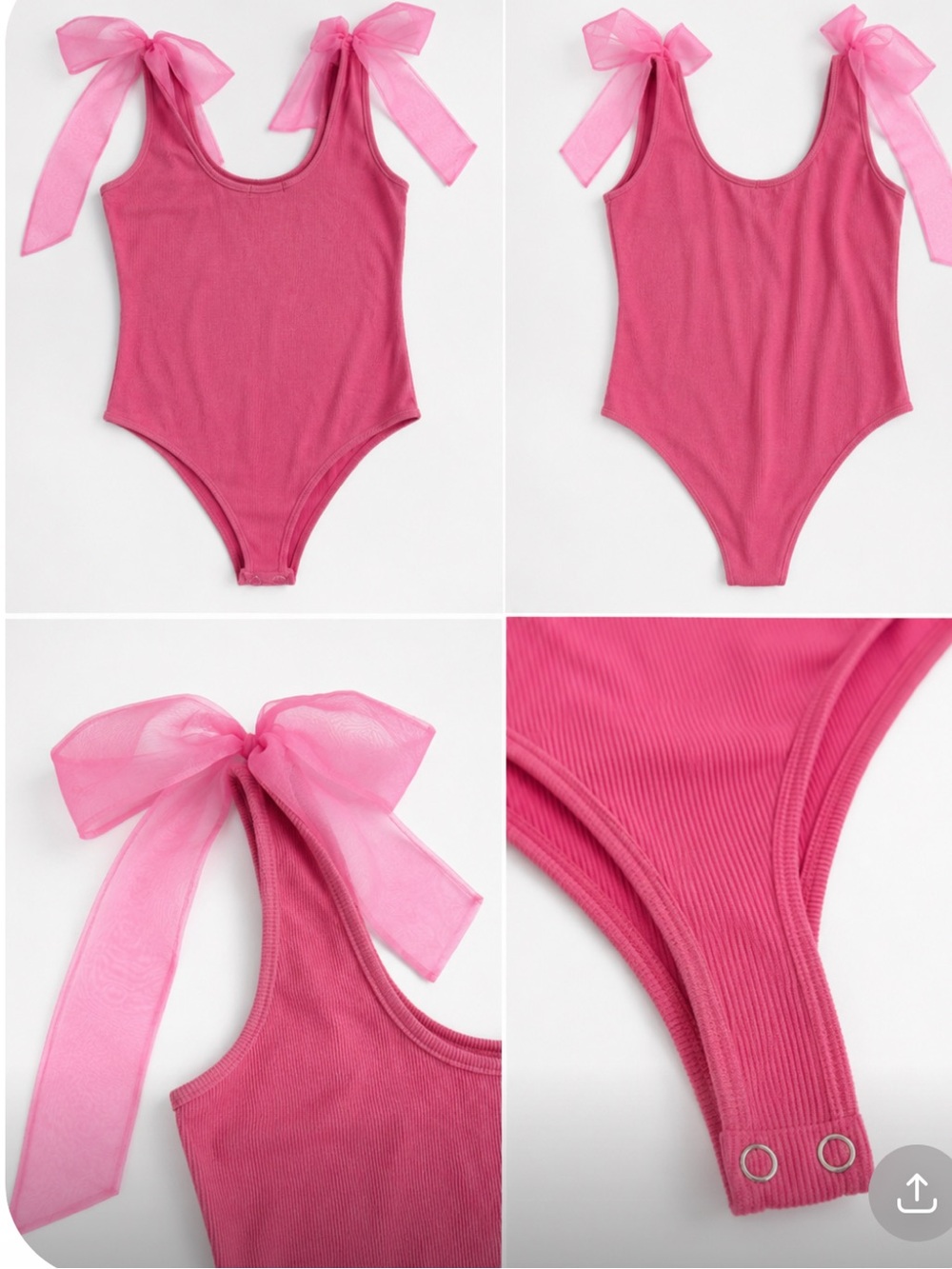 Women’s Pink Ribbed One-Piece with Bow Shoulder Ties